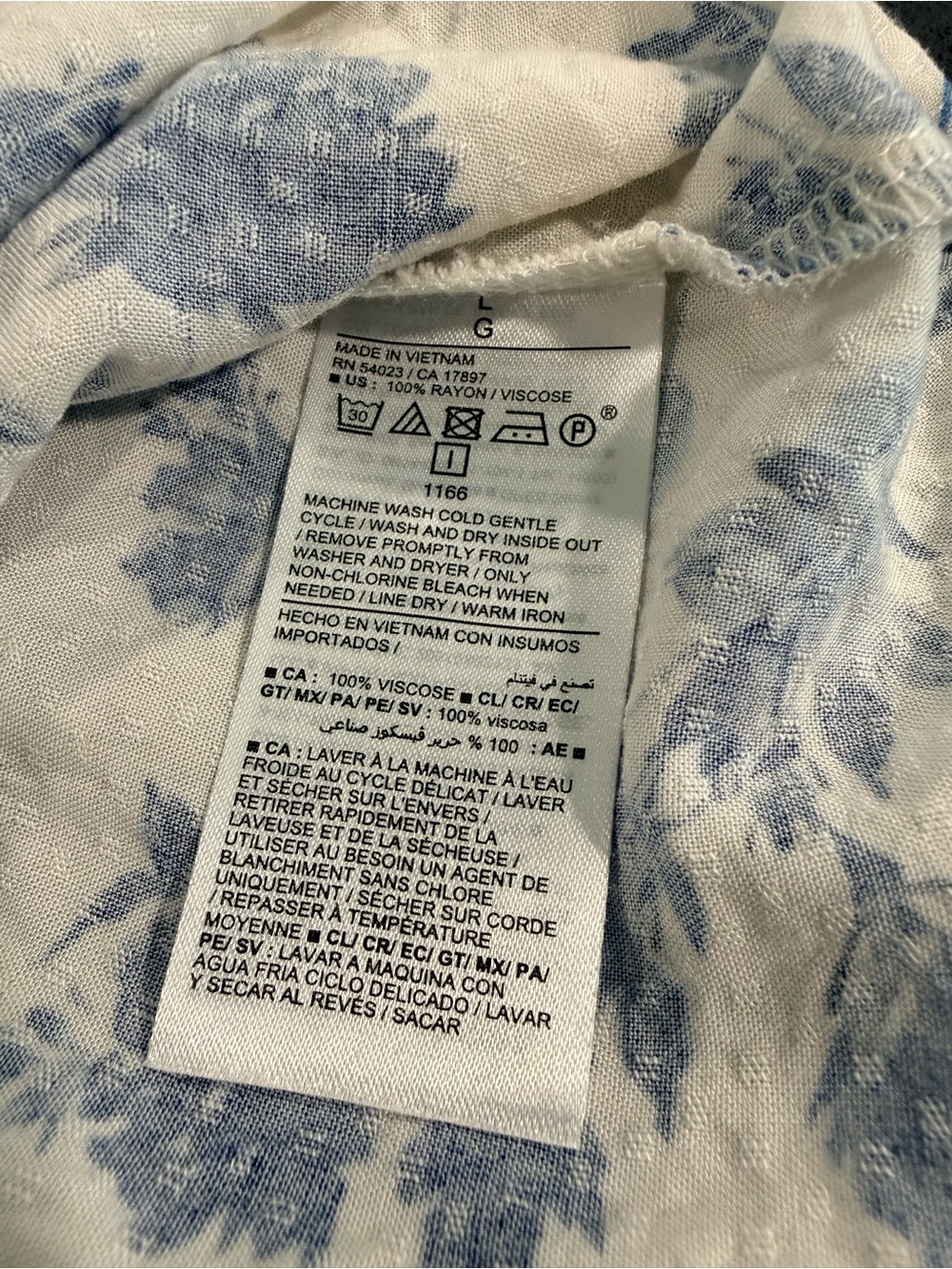 Old Navy Blue & White Floral Peasant Blouse Women’s Large Balloon Sleeve Boho - Picture 7 of 9